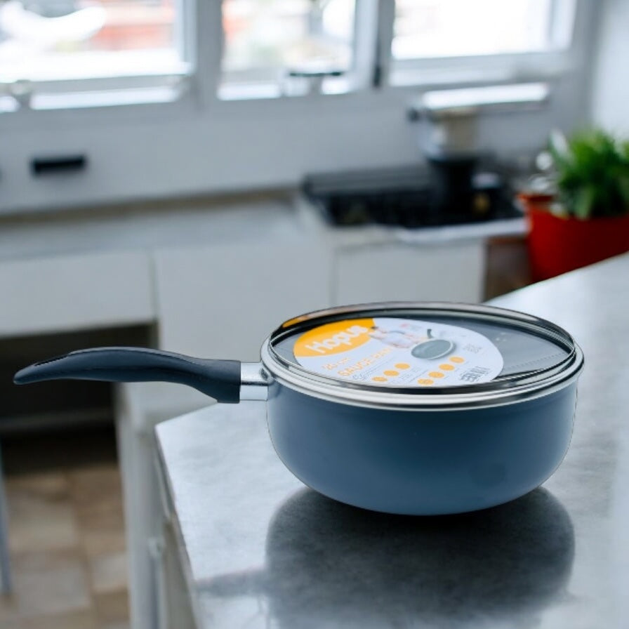 Pressed Saucepan Black Handle 16cm